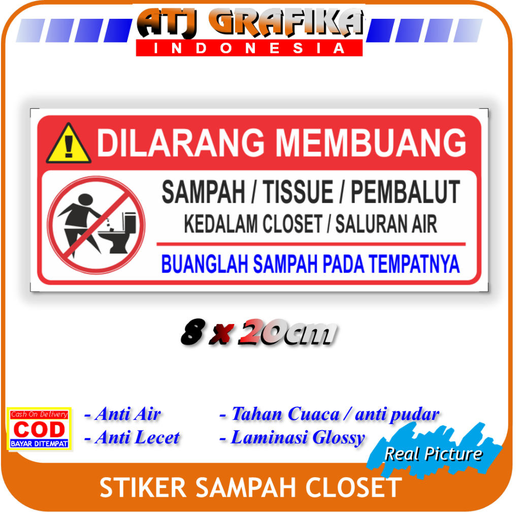 

Label stiker new dilarang membuang sampah di kloset kamar mandi wc sticker kebersihan anti mampet