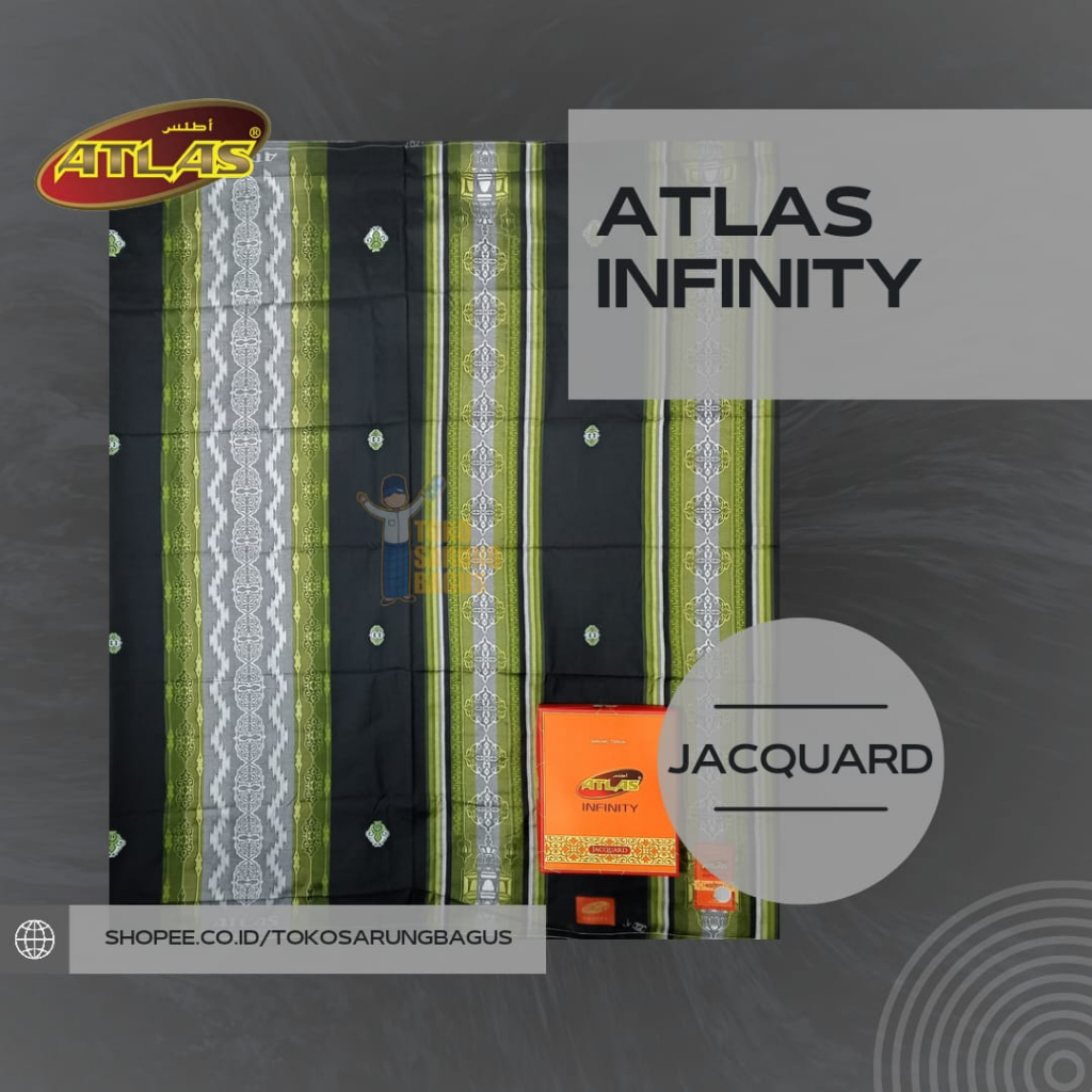 Sarung Atlas Infinity Jacquard Warna Hitam Putih Hijau Coklat