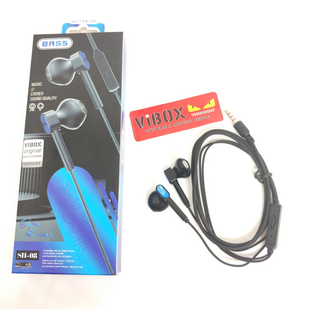 Vibox Wired Earphone Headset Diafragma Clear Audio Super Extra Bass Universal For Android Smartphone BY SMOLL