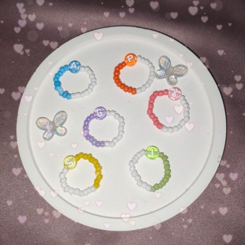 BEADS RING RAINBOW INISIAL / cincin manik huruf inisial