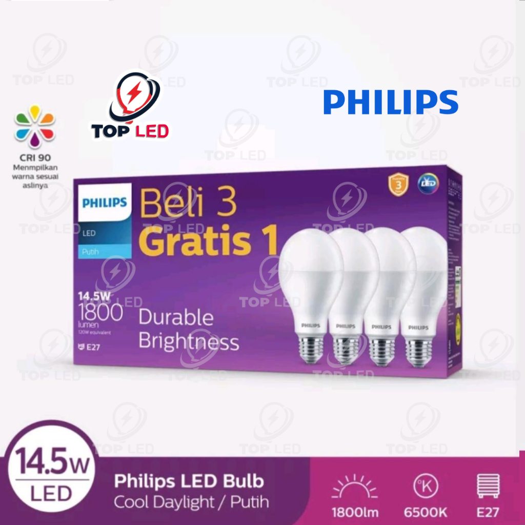 Philips Multipack LEDBulb 14.5W E27 6500K Putih