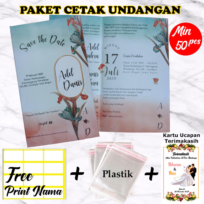 Paket Cetak Blangko Undangan atau Paket Cetak Kertas Undangan Pernikahan atau Khitan CANTIK 98 NEW D