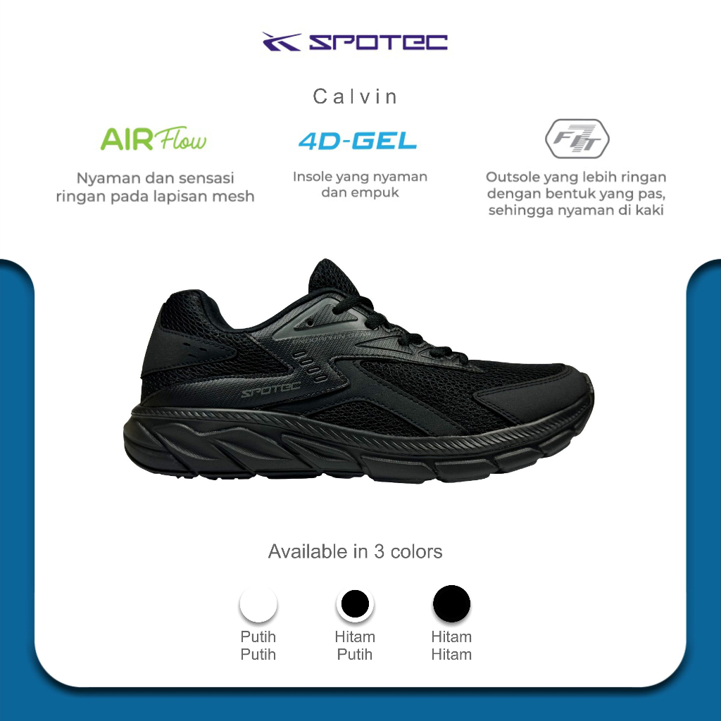 SPOTEC Sepatu STUDENT Artikel CALVIN-hitam-hitam | Original Spotec