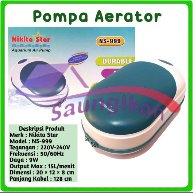Pompa Aerator udara NIKITA STAR NS-999 aerasi 2 outlet Hi Blow aquarium aquascape NS 999