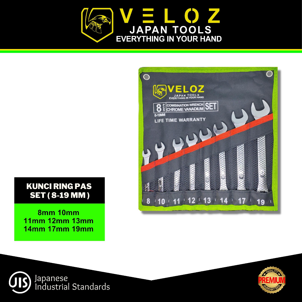 VELOZ Kunci Ring Pas Set 8-19mm / Ring Pas 8pcs / kunci pas ring 8-19mm