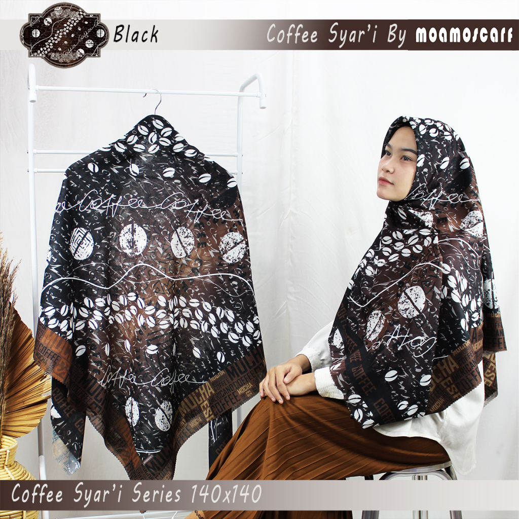 Jilbab Jumbo | Hijab Segi Empat Motif | Syar'i Scarf Voal Premium Coffee Series
