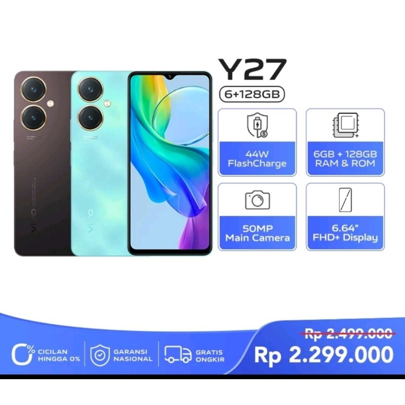 HP baru vivo y27 6/128 segel, bergaransi resmi
