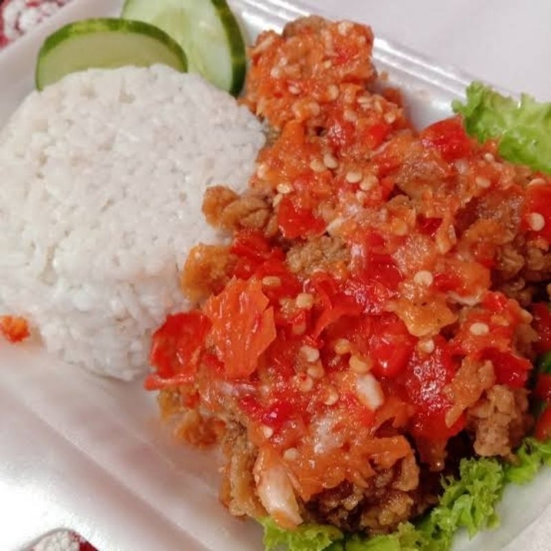 

Nasi ayam geprek Sambal bawang