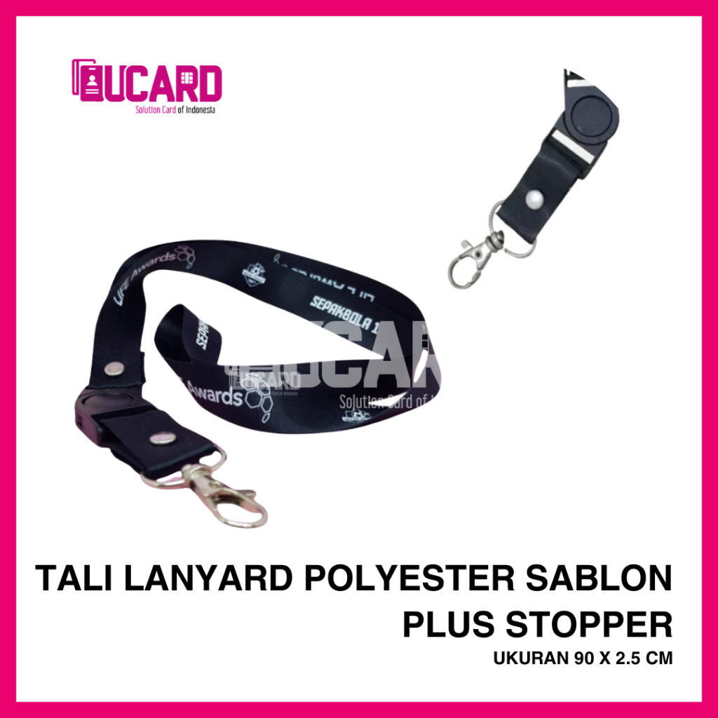 

CETAK TALI ID CARD LANYARD SABLON CUSTOM 2.5CM PLUS STOPER