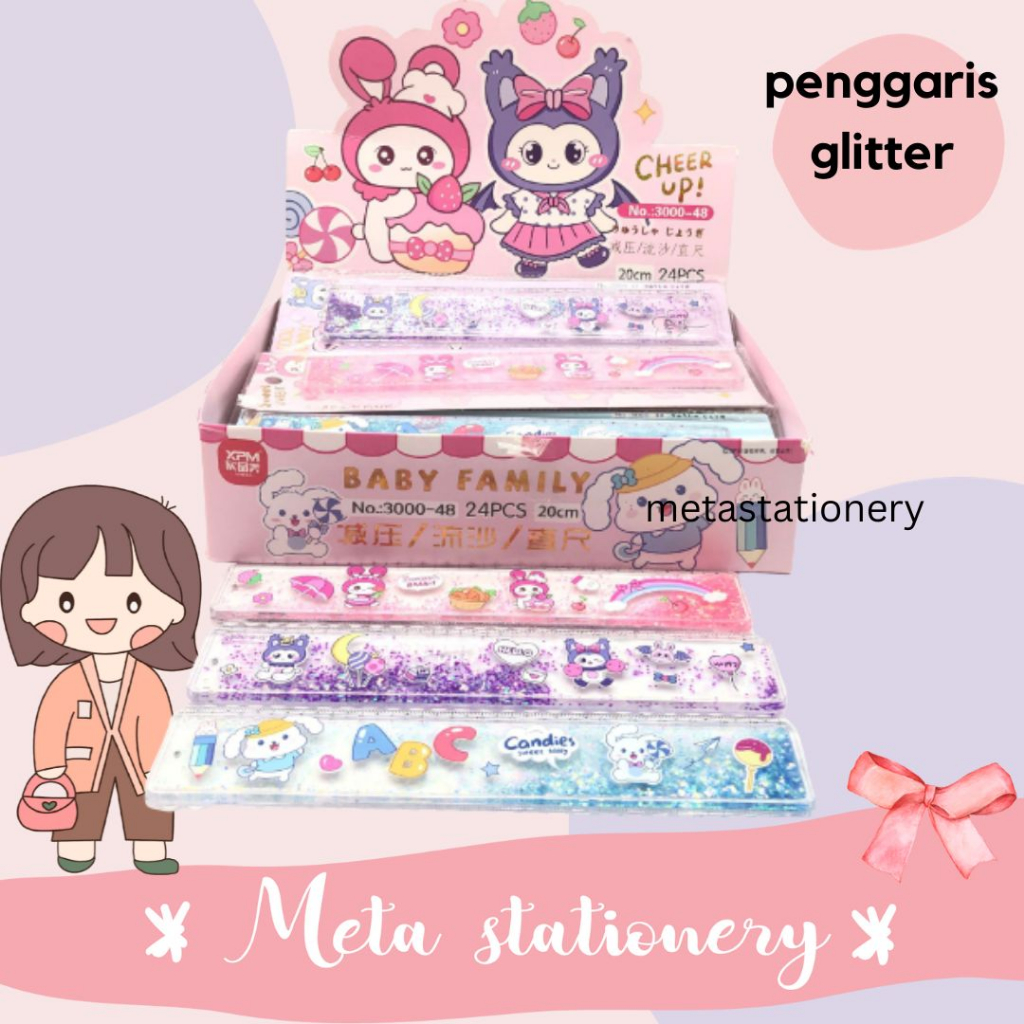 

Ruler / Penggaris Glitter Air Seri Motif Kawaii 20 Cm
