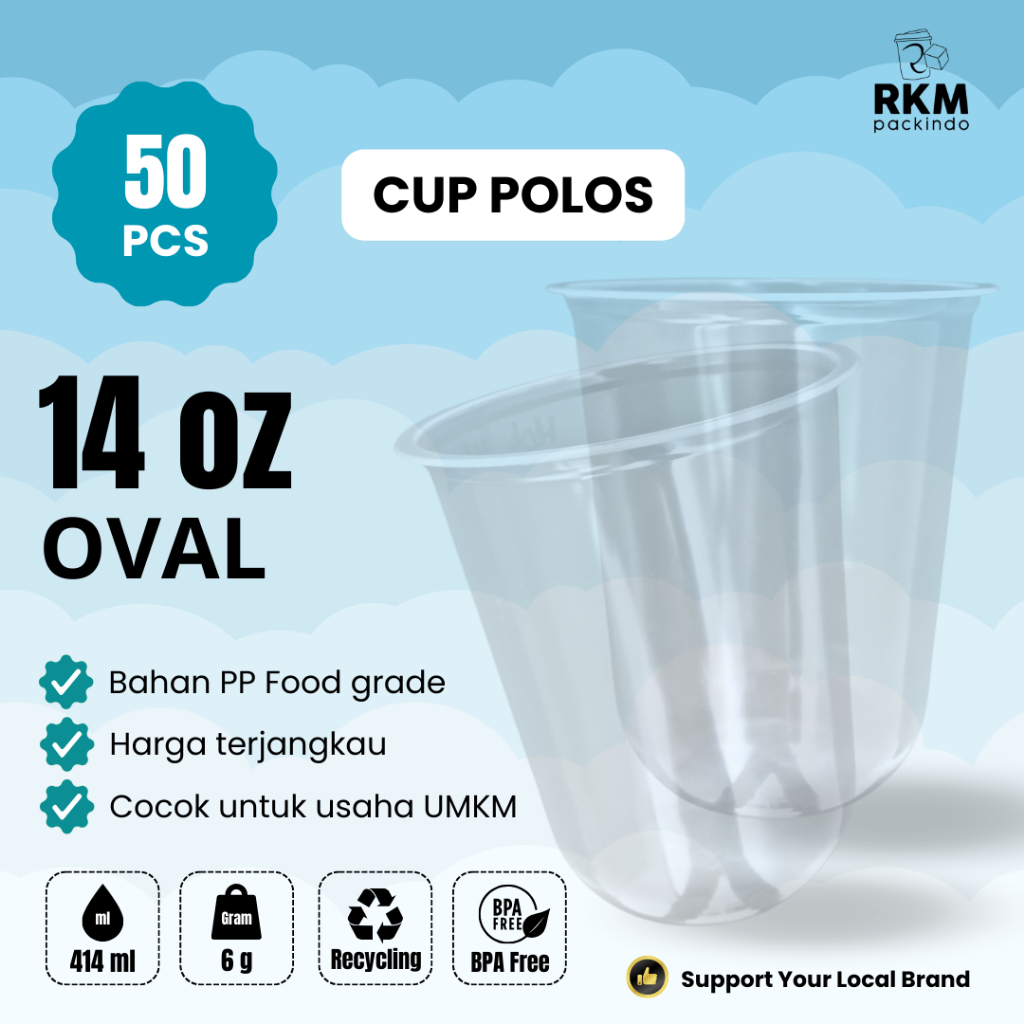 (50pcs) CUP PP POLOS 14oz OVAL 7gr