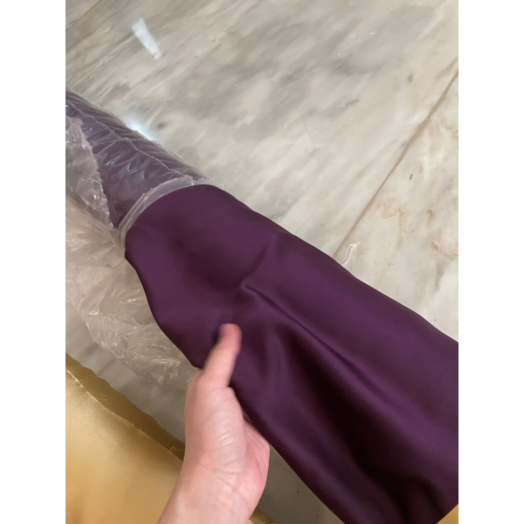 Kain Bahan Furing Satin Maxmara Original Premium Lux Luxury Gaun Kebaya Dress Warna Ungu Burgundy Wi