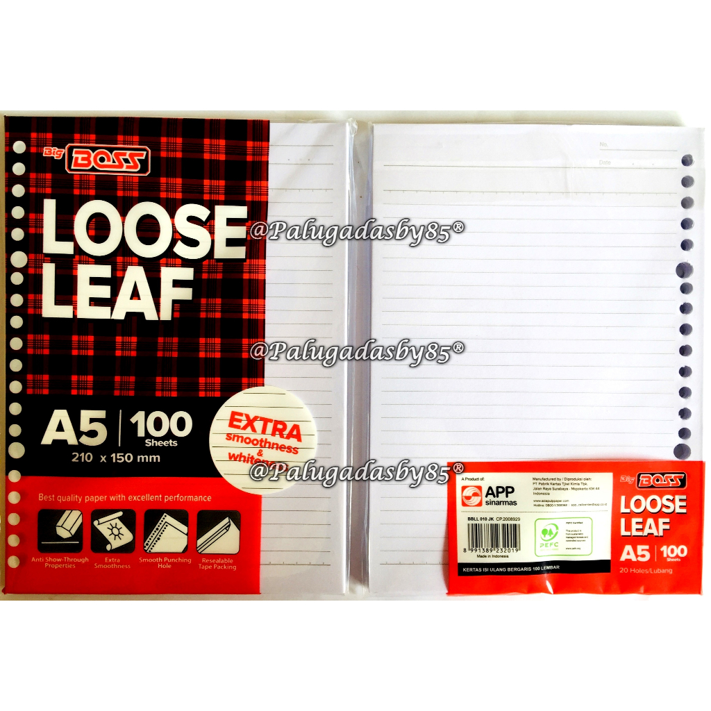 

(1 Pak Isi 100 Lembar) Grosir Loose Leaf BIG BOSS A5 100 Lembar / BigBoss Loose Leaf 100 A5 Bergaris / Isi Kertas File A5 100 / Binder Big Boss A5 100