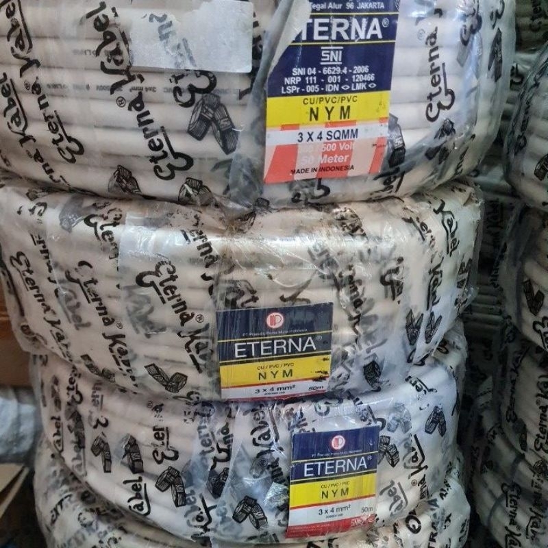 NYM 3x4 mm² ETERNA 50MTR KAWAT TEMBAGA KULIT PUTIH SNI LMK TERMURAH