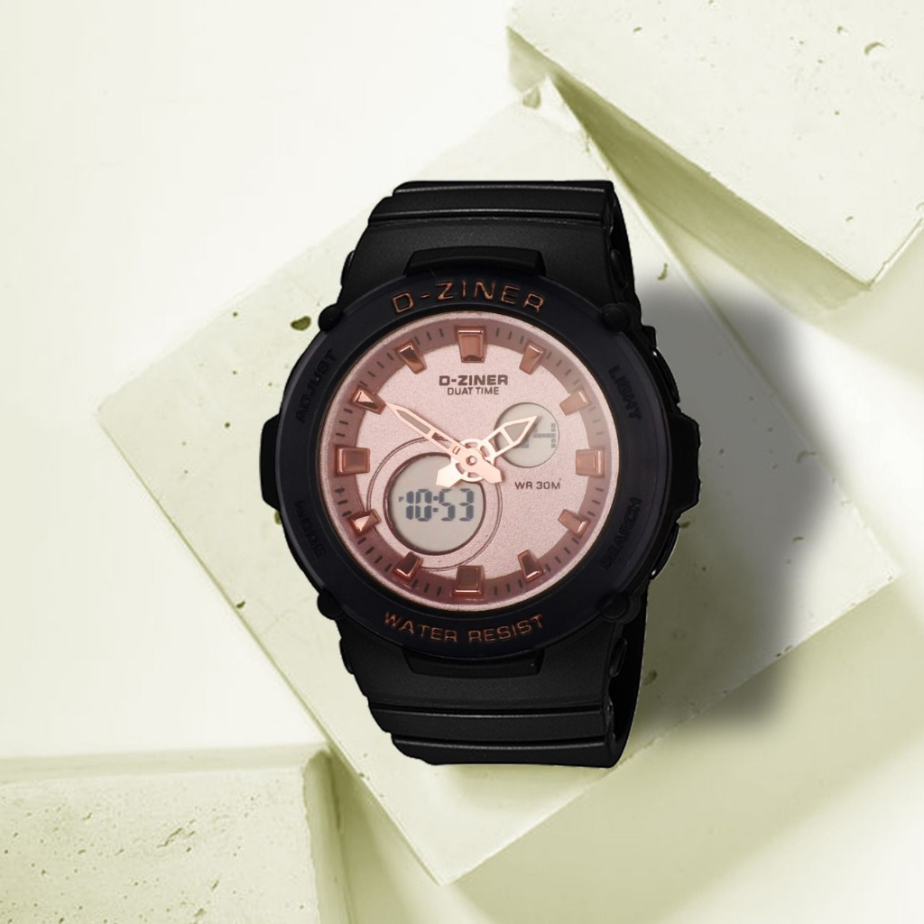 DZINER 8301JAM TANGAN WANITA DUAL TIME WATER RESISTANT 30M