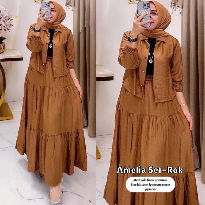 AMELIA SET SETELAN ROK DAN ATASAN BAHAN CRINKLE AIRFLOW  WANITA TERBARU DAN UKURAN JUMBO