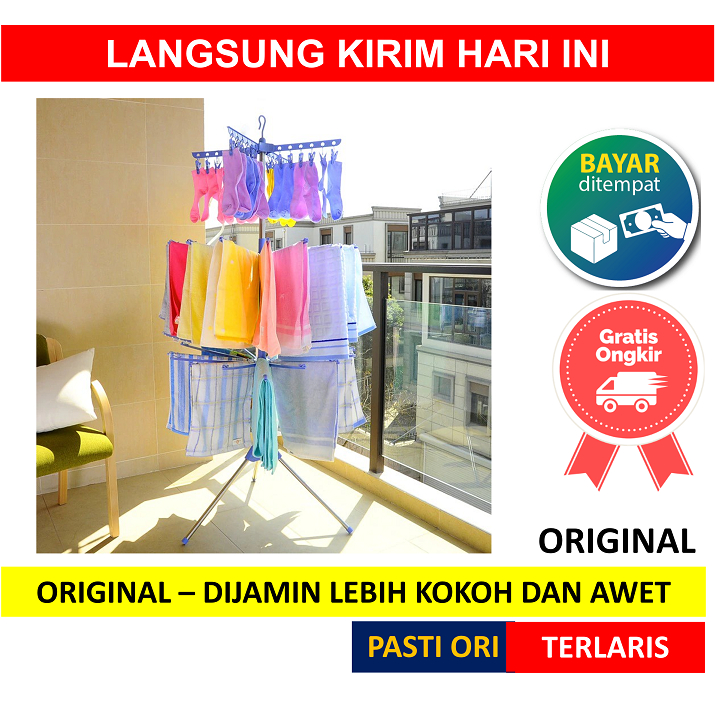 MENARA Rak Jemuran Baju Bayi Handuk Menara Kaos Kaki Kain Gantung Berdiri Hanger Lipat Tiang 3 Susun