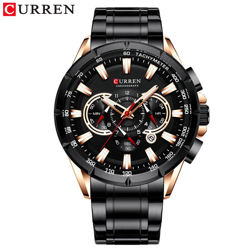 CURREN 8363 Jam Tangan Pria Analog Stainless Steel Chronograph Aktif Luminous Hand