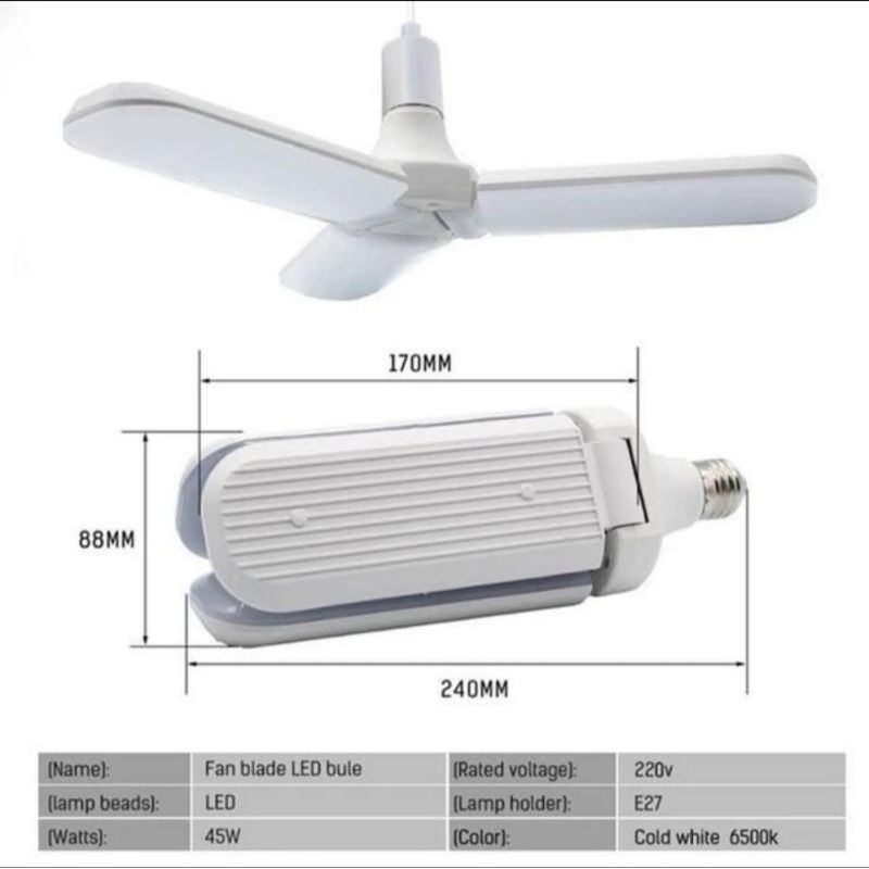 Lampu Bohlam LED E27 45w - Lampu Bohlam LED Bentuk Kipas 3 baling