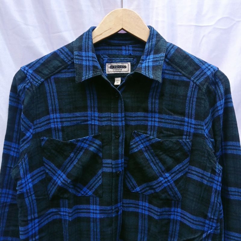 ELECTRIC BLUE PLAID FLANEL SHIRT (outer kemeja biru elektrik, tartan, kotak-kotak, atasan birel, hin