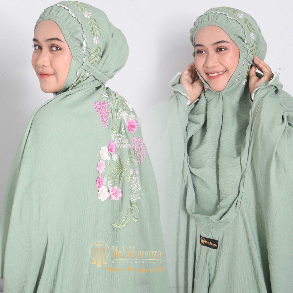 COD Mukenah Terusan Rayon Bordir Handmade Kombinasi Tile Bunga Timbul Mukena Terusan Dewasa Adem