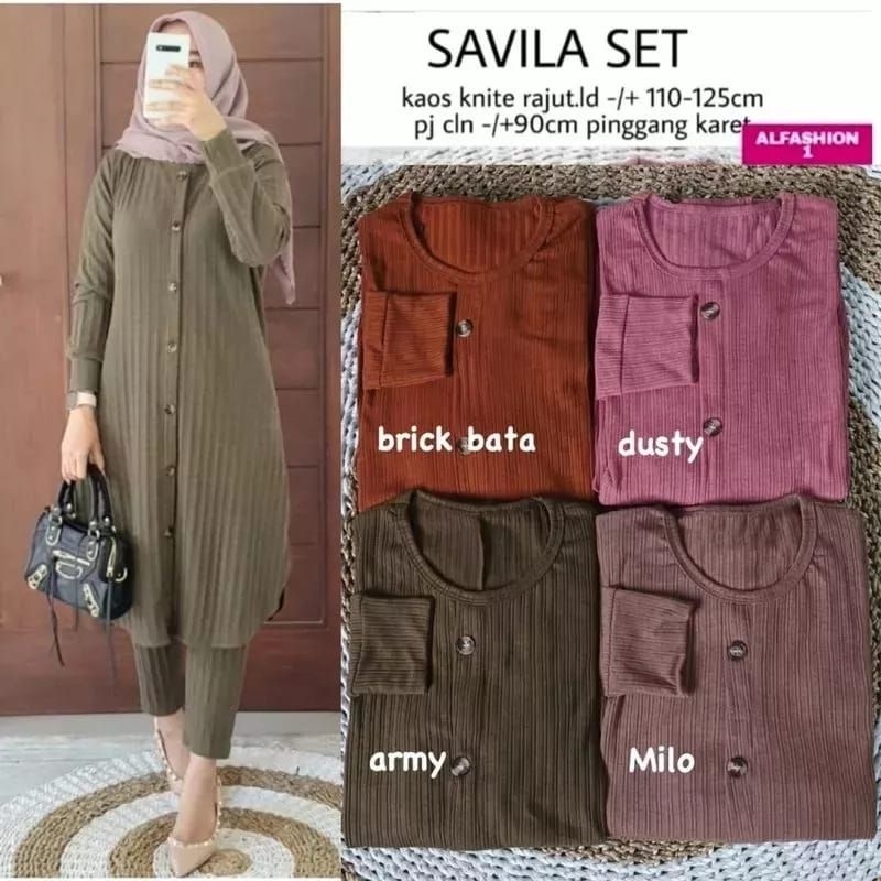 Savila set knite terbaru/setelan wanita baju long tunik kancing