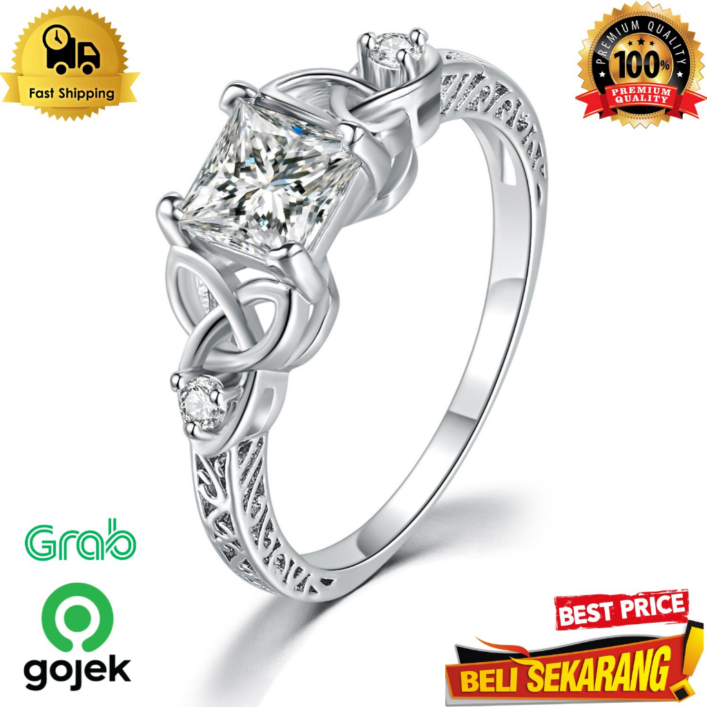 Cincin wanita berlian kotak kristal putih lapis silver bling ori ,/ cincin wanita / cincin kotak ber