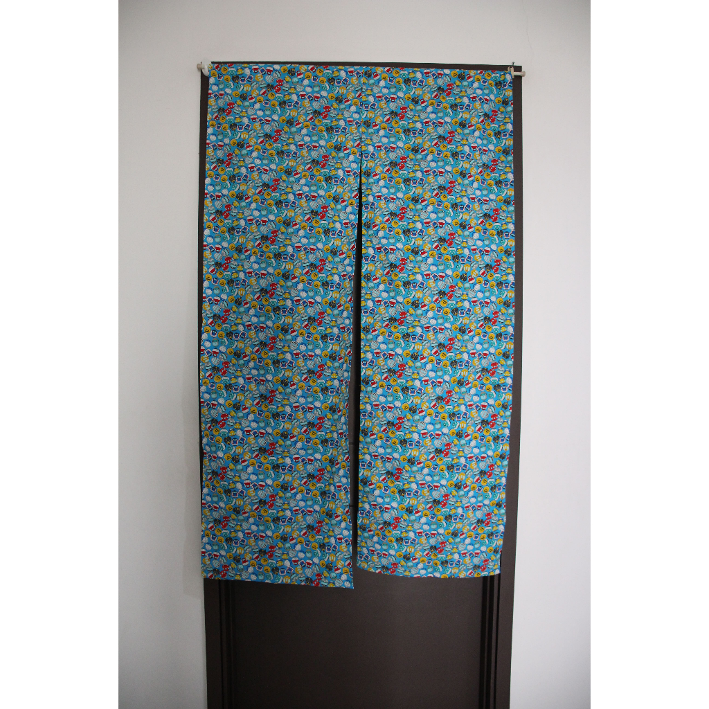 Noren / Tirai Pintu Jepang - Biru Motif Kereta Jepang