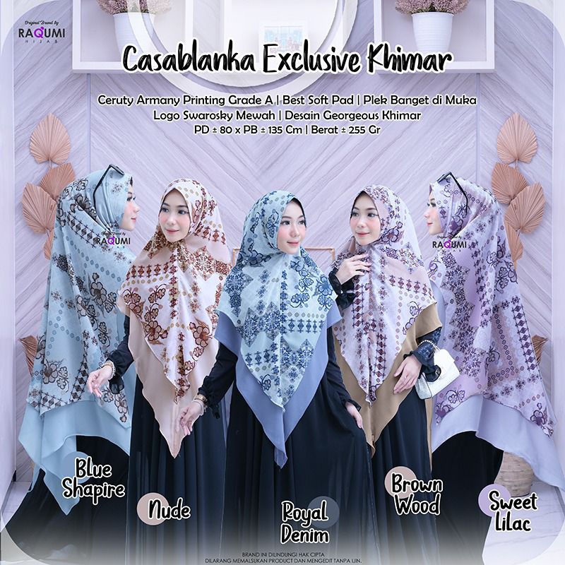 Casablanka Exclusive Khimar | Bahan Ceruty Armany Printing Grade A | ORI Raqumi Hijab