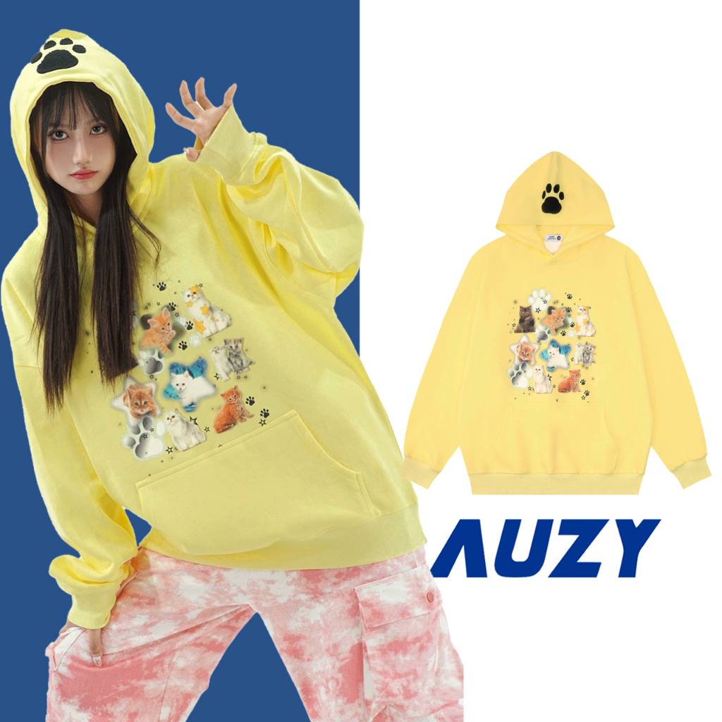AUZY Hoodie Korean Style/Sweater Crop/Baju Wanita/Switer Wanita/Switer Kucing Persia Kecil / Cetakan