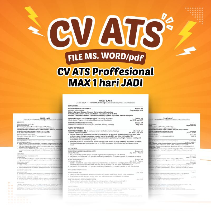 CV ATS FRIENDLY (FILE MS. WORD) || 1 HARI JADI (FREE FILE SURAT LAMARAN KERJA)