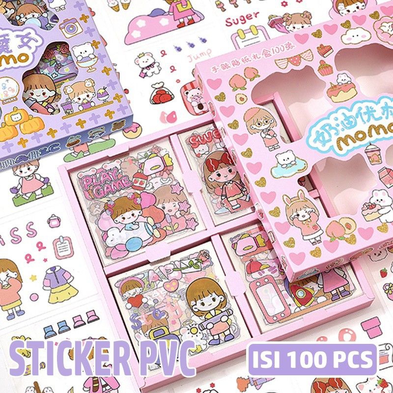 

(1 Box isi 100 Pcs) Sticker PVC 2D Tumbler Karakter Lucu Anti Air