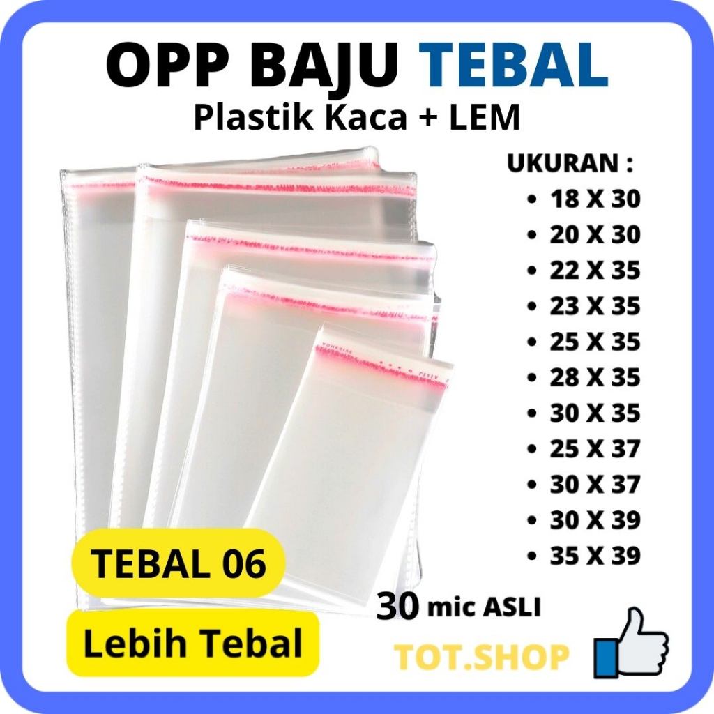 

(06) 18X30/20X30 isi 100-lbr Plastik OPP Kaca Lem Bungkus Baju Kaos Jaket Packing Sandal Kerudung Anak Dewasa Garmen micron kemasan Packing bening Seal Lem Konveksi Jahit