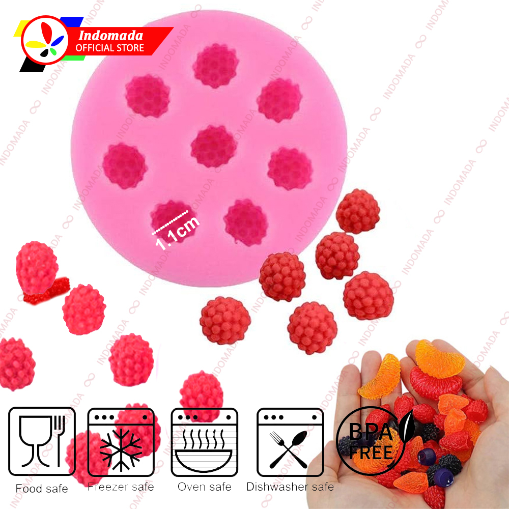 Indomada Cetakan Silikon Fondant 8 Frambos 3D Kecil 1.1 x 1.1 x 1.4 cm DIY Buah Cokelat Coklat Pudin