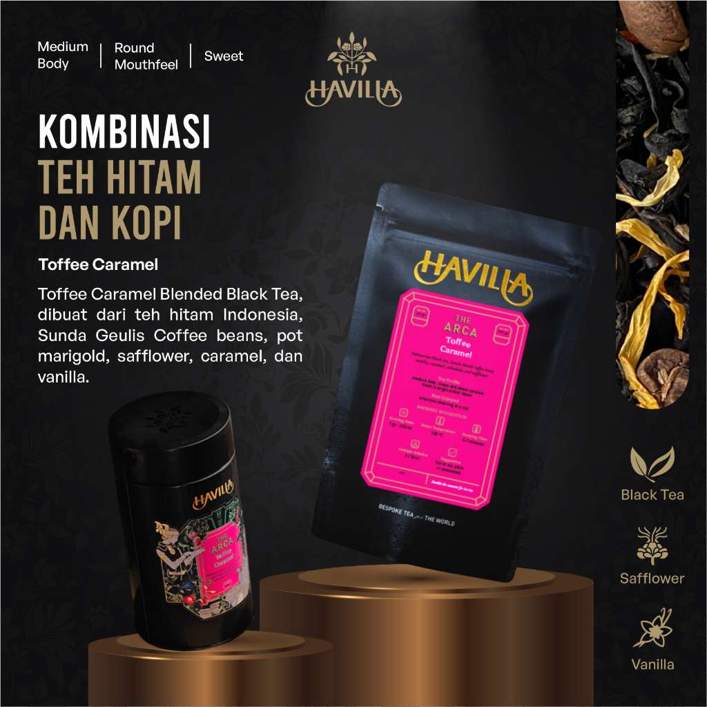 

Havilla Toffee Caramel Black Tea / Teh Hitam / Teh Hitam Kopi, Karamel dan Vanilla