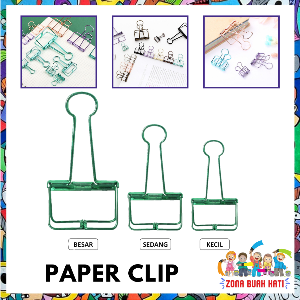

ZBH Paper Clip Besi Warna-Warni Klip Penjepit Buku Bahan Metal Penjepit Kertas Binder Clips Large Medium Small Office Study