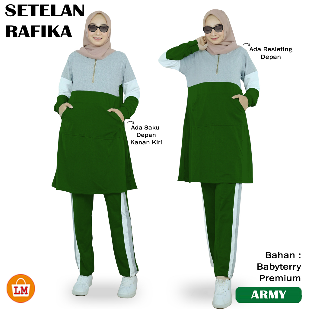 Discount Setelan Training Olahraga Senam Wanita Muslimah Rafika Set Babyterry Lengan Panjang