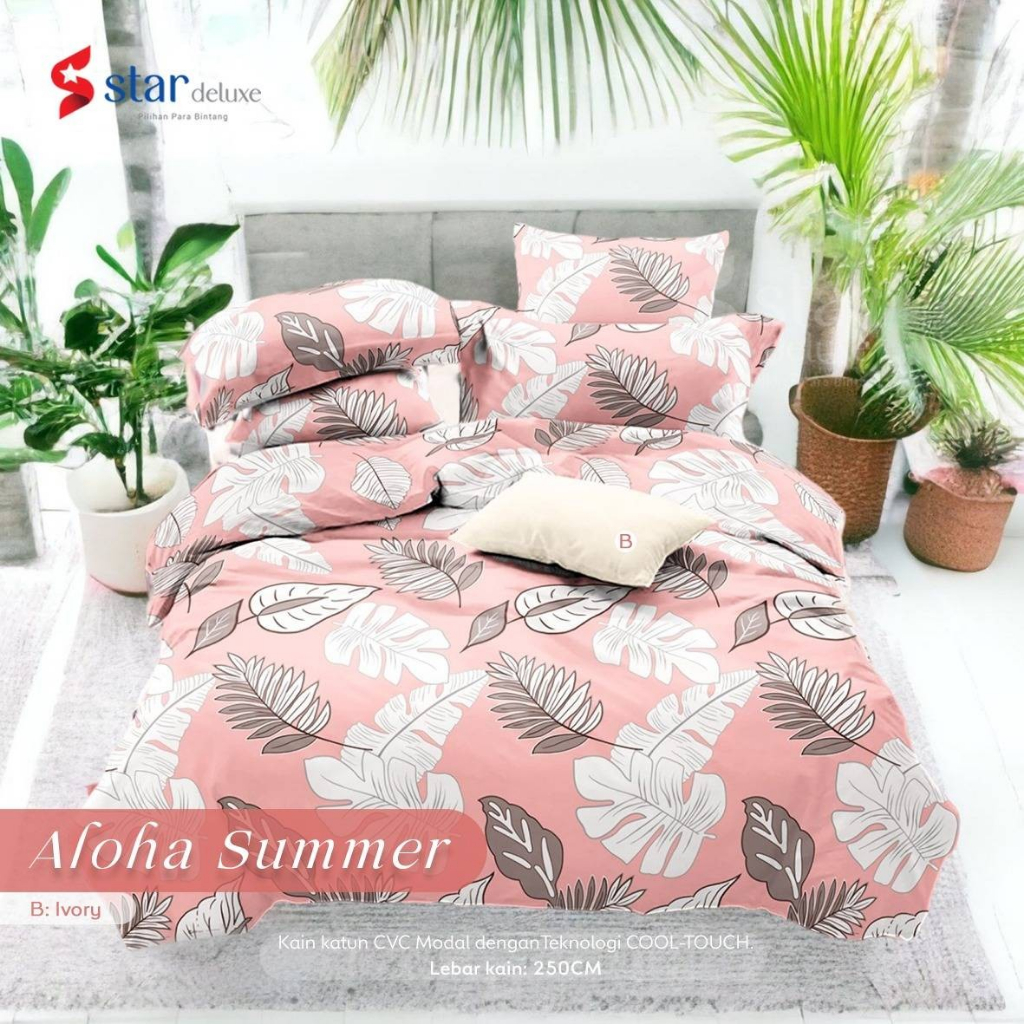 Bedcover Set Motif Aloha peach dan tosca Bahan Katun Premium Quality bedcover sprei aesthetic motif