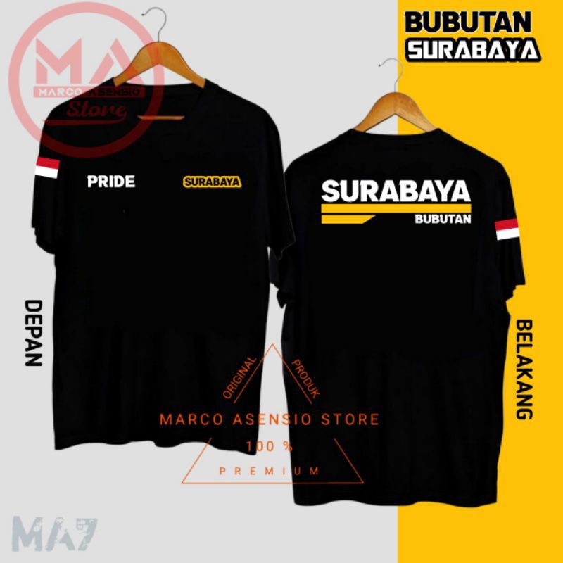 T-SHIRT KAOS HITAM PREMIUM DESAIN TULISAN PRIDE SURABAYA | BUBUTAN BULAK DUKUH PAKIS GAYUNGAN GENTEN