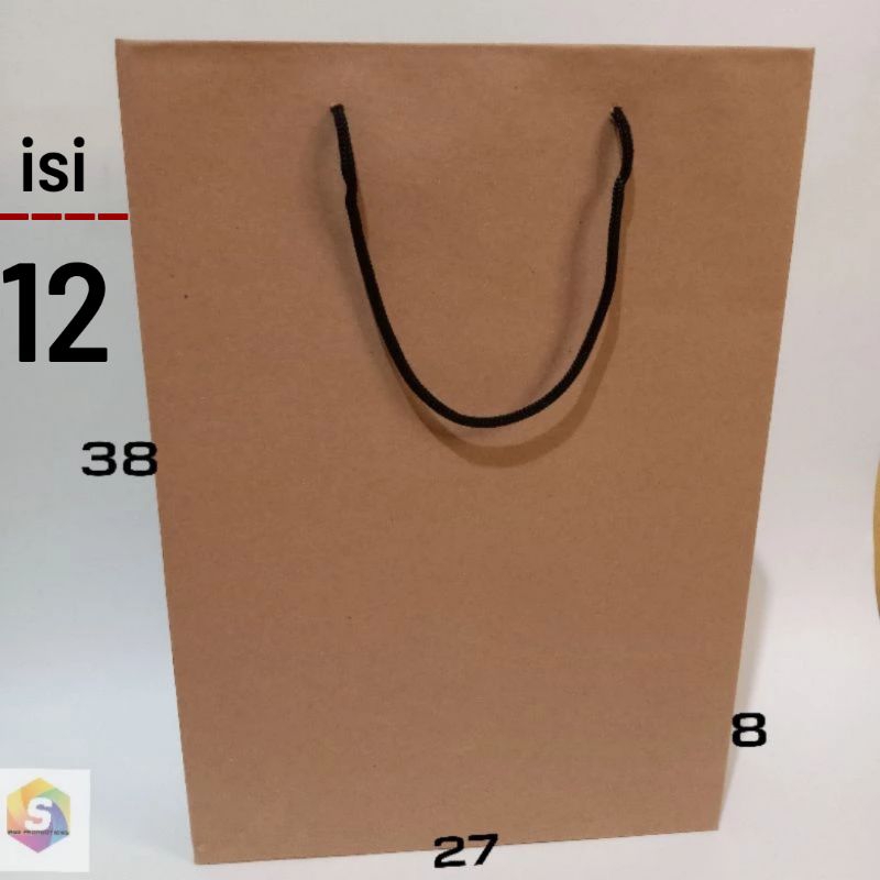 

isi [12 biji ] Paper bag tas kertas 37x8x27cm polos besar tali sepatu