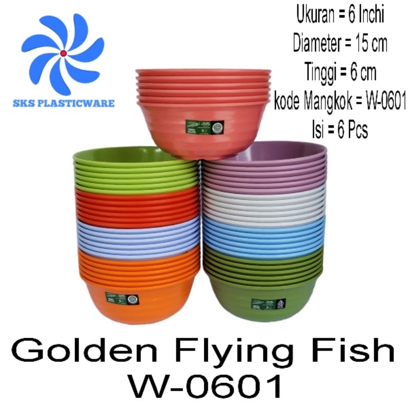 Mangkok Melamin Golden Flying Fish W-0601 Isi 6 Mangkok