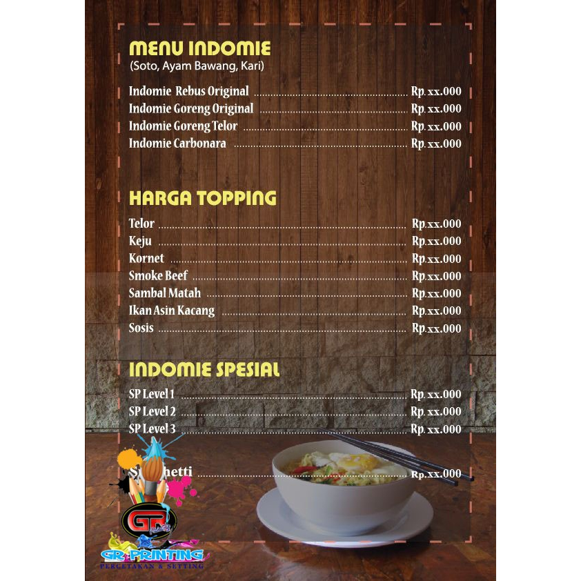 

Daftar menu makanan Uk A4 +laminating