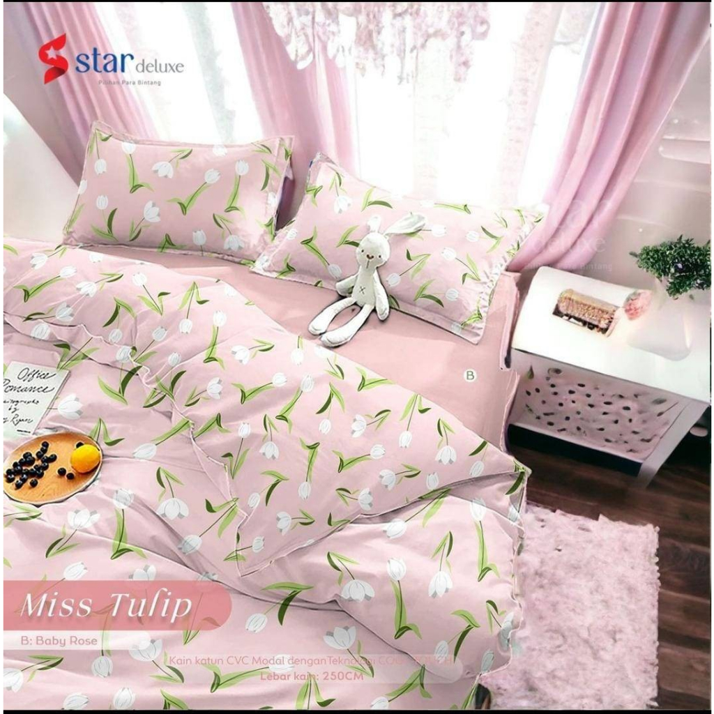 Bedcover Set Motif Miss Tulip  Bahan Katun Premium Quality bedcover sprei aesthetic motif bunga daun