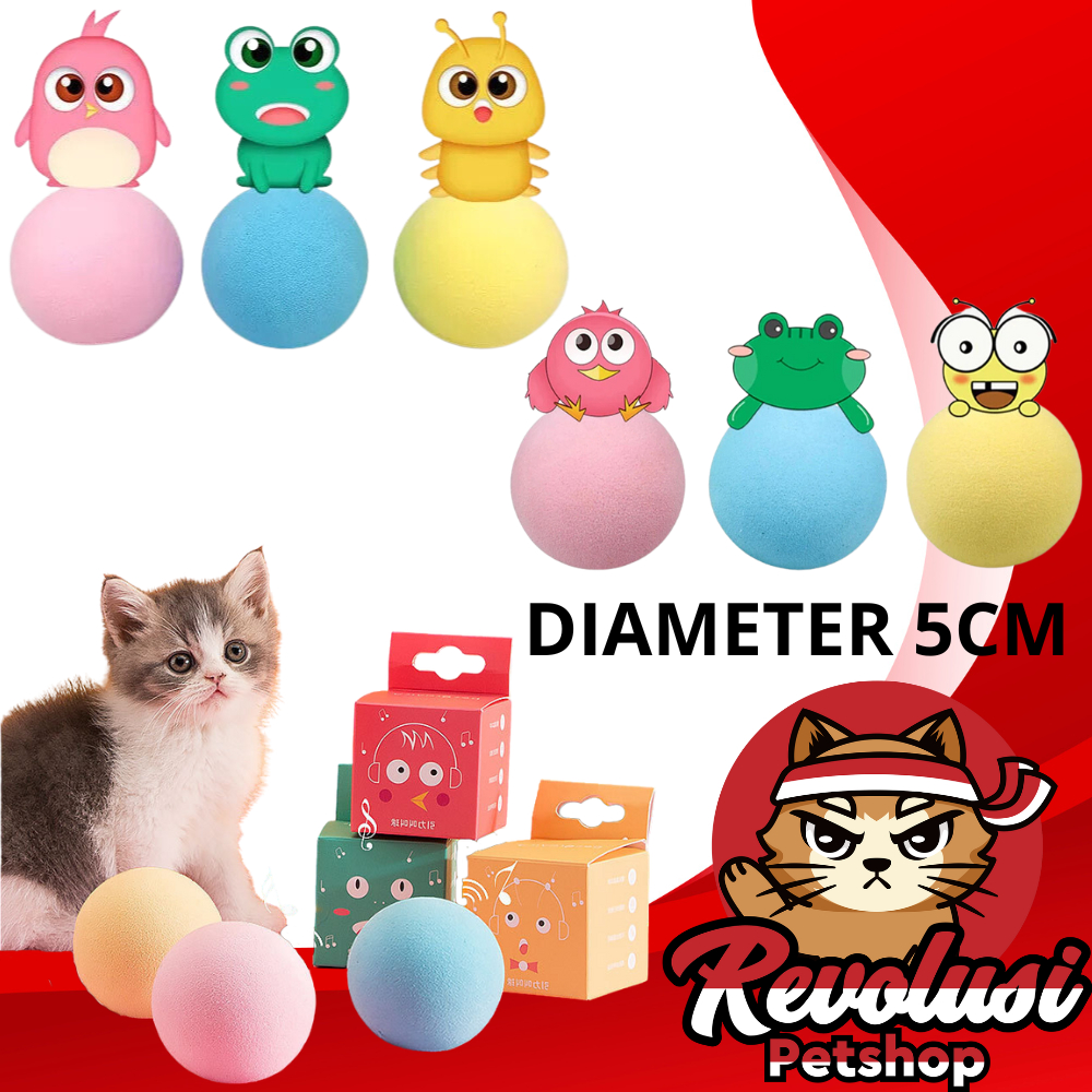 Mainan Kucing Bola Bunyi Interaktif Cat Toy Ball Suara Katak Burung Jangkrik EVA
