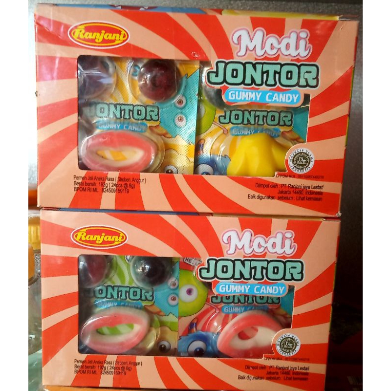 

Modi Jontor Gummy Candy 1 box isi 24 pcs (Packing Kardus)