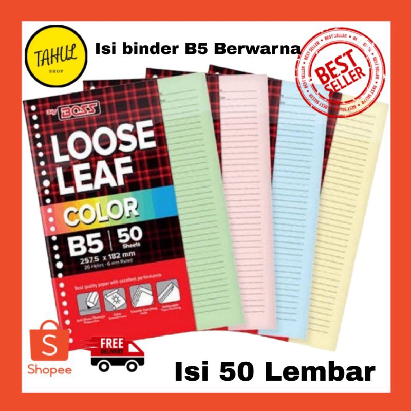 

Isi binder B5 isi 50 Lembar Warna Warni Bergaris BigBoss Loose Leaf