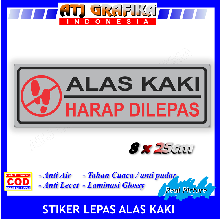 Stiker label alas kaki harap dilepas sticker kebersihan lantai sepatu sandal batas suci