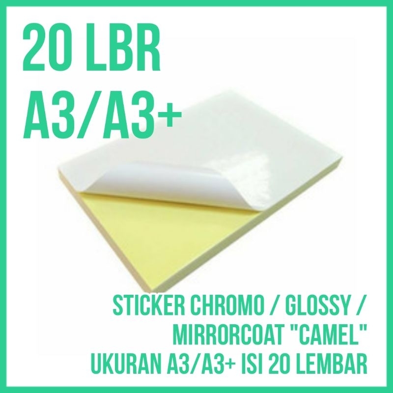 

[20 LEMBAR] Kertas Sticker Chromo / Glossy / Bontak Mirrorcoat Camel ukuran A3 / A3+ | isi 20 lembar