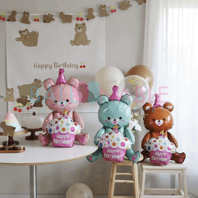 Balon Foil Karakter Kue Beruang Kartun 3D Besar