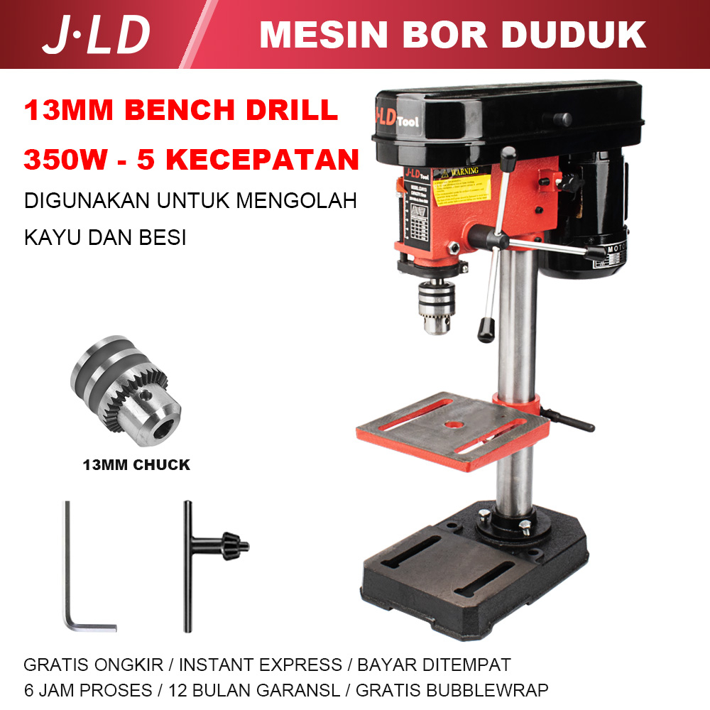 JLD 13MM Mesin Bor Duduk 350W Bench Drill Heavy Duty 5-Speed Drill Press mengolah kayu dan besi